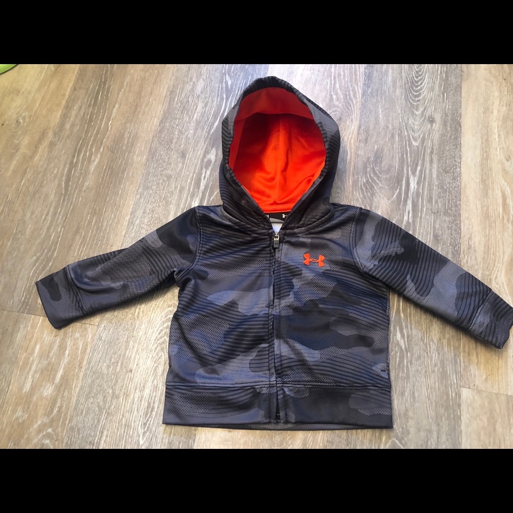Baby boy under armor hoodie grey camo and orange